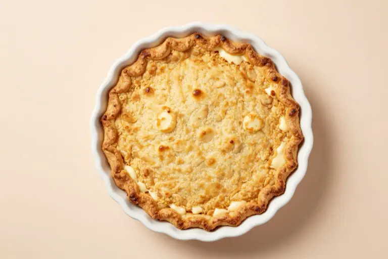 Golden biscuit-topped chicken pot pie casserole in a white ceramic dish on a blush background.